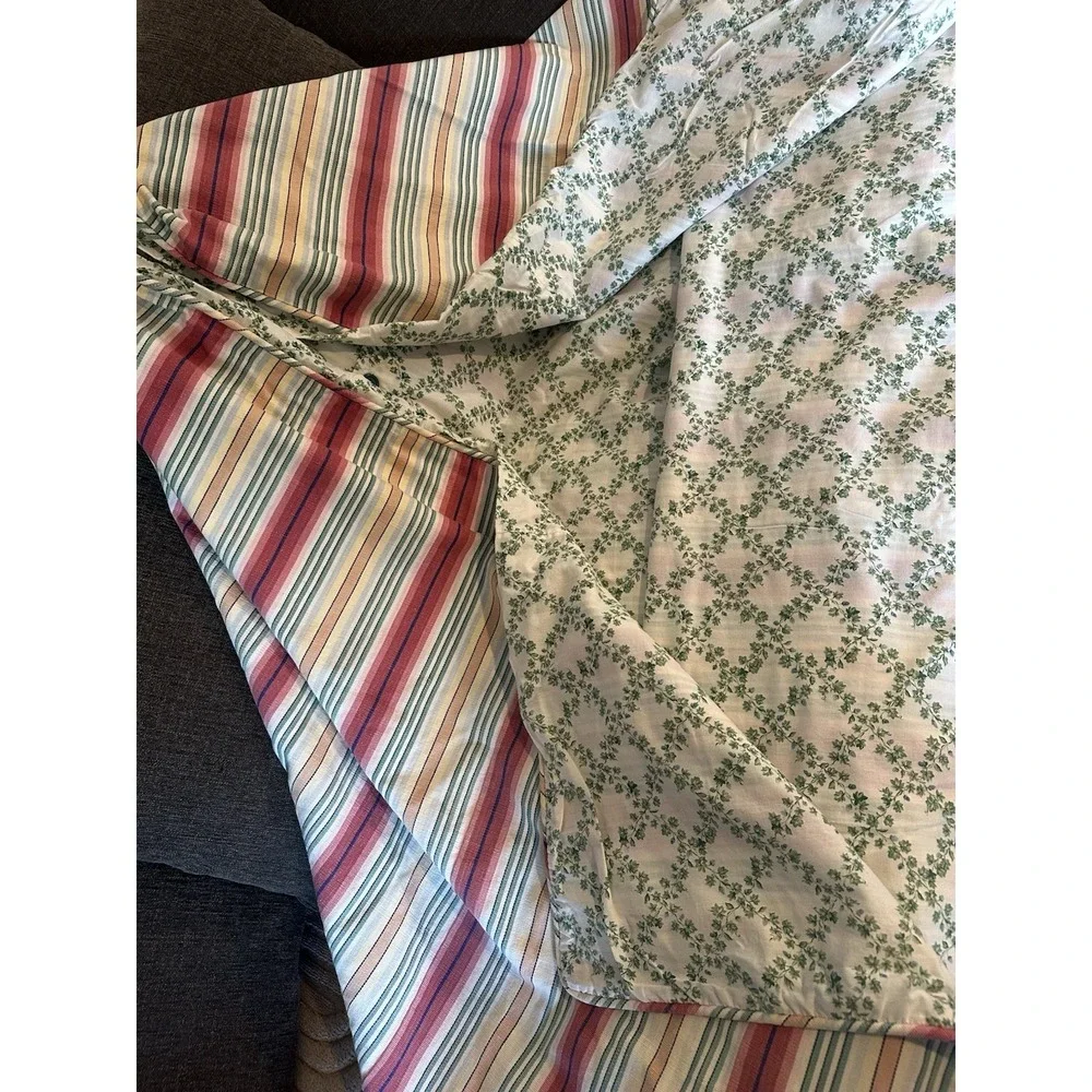 VTG Beautiful Duvet Handmade Green Vines On 1 Side/Stripes On The Other 84x84